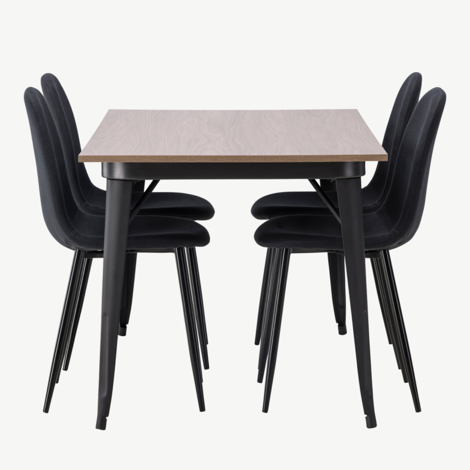 Pähklipruun ristkülikukujuline söögilaud Tempe ja mustad Polar toolid, GR22930 – 7