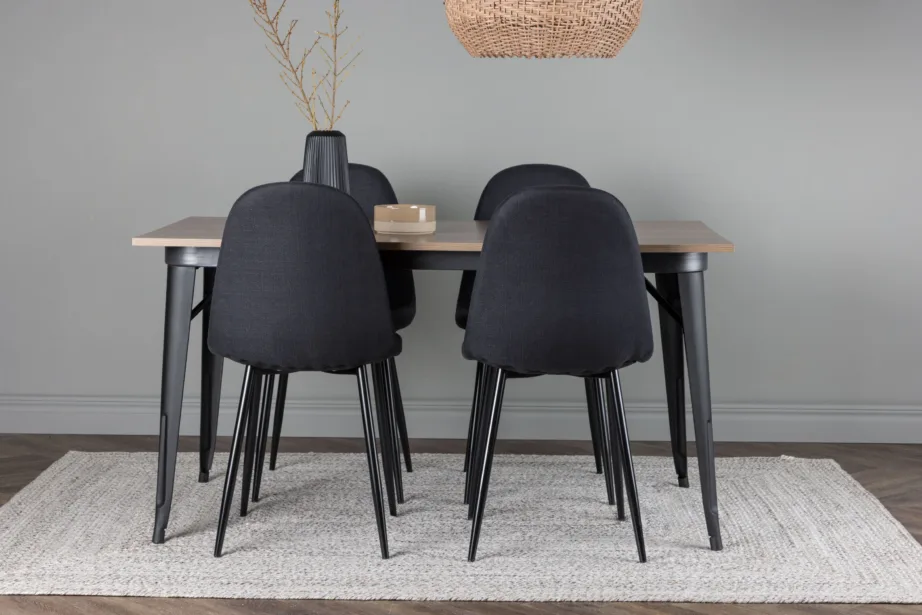 Pähklipruun ristkülikukujuline söögilaud Tempe ja mustad Polar toolid, GR22930 – 8