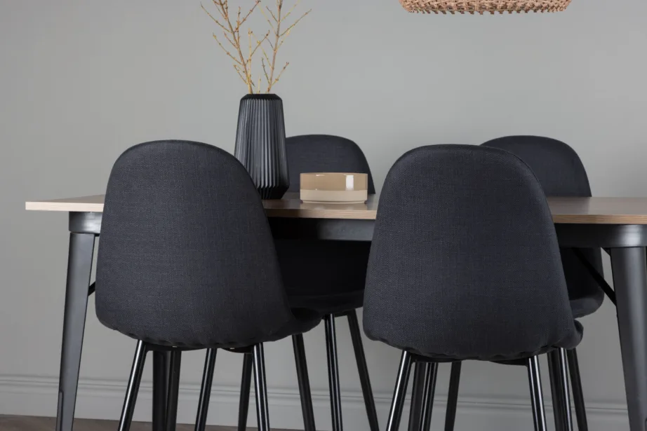 Pähklipruun ristkülikukujuline söögilaud Tempe ja mustad Polar toolid, GR22930 – 10