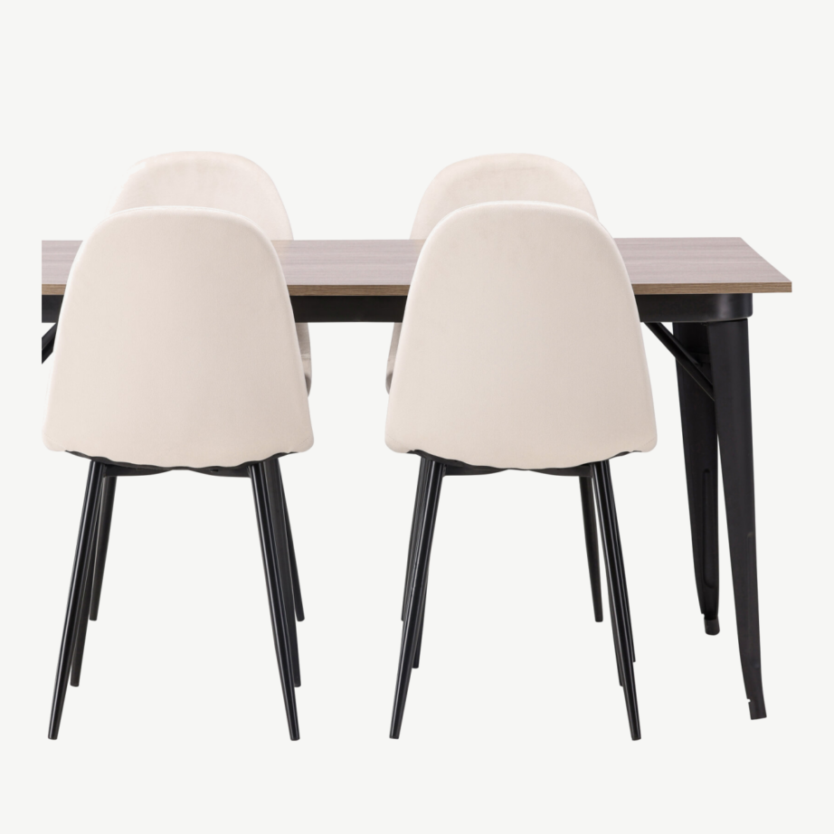 Pähklipruun söögilauakomplekt Tempe (laud 140x80cm, 4 beeži velvetkattega tooli, mustad metalljalad), GR22929 – 5