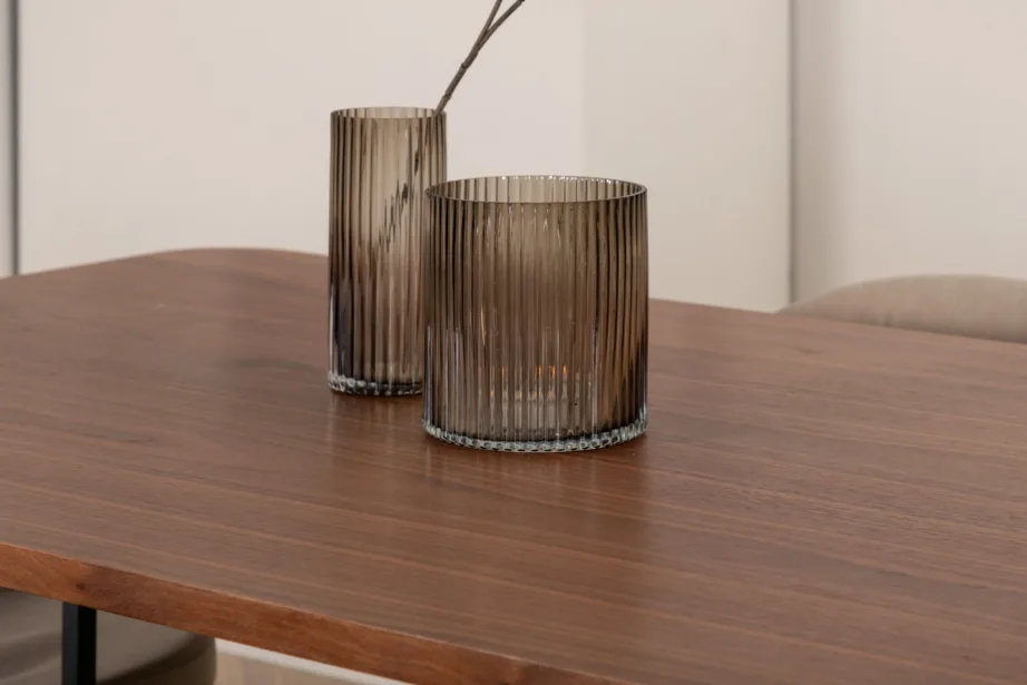 Pähklispooniga söögilaud Uno ja 6 beeži kangaga tooli (metalljalad), GR22403 – 7