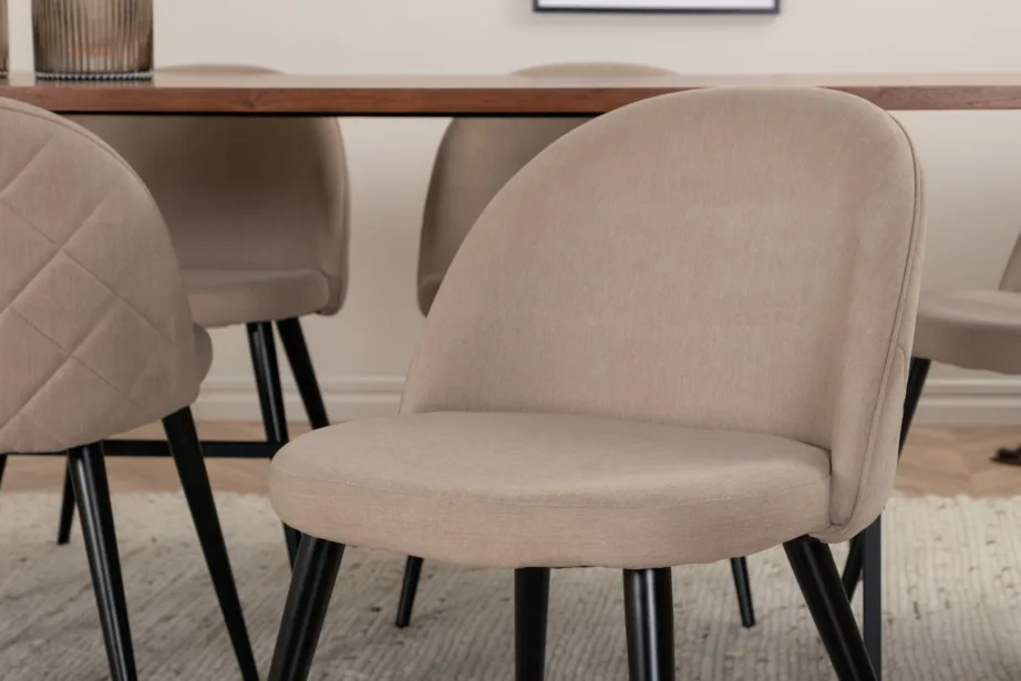 Pähklispooniga söögilaud Uno ja 6 beeži kangaga tooli (metalljalad), GR22403 – 8