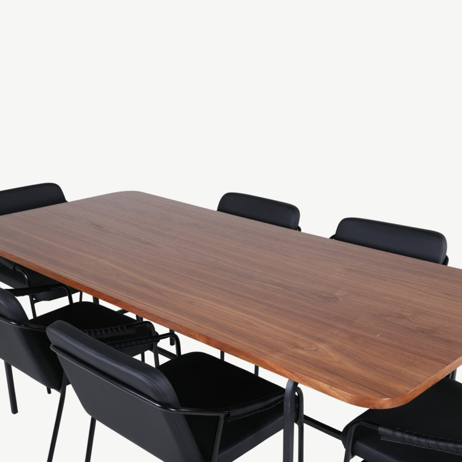 Pähklispooniga söögilaud Uno ja mustad kunstnahast toolid (6 tk), GR22390 – 3