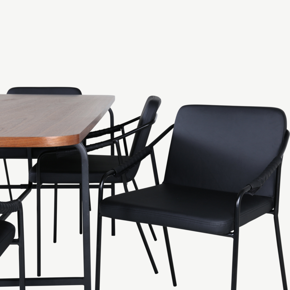 Pähklispooniga söögilaud Uno ja mustad kunstnahast toolid (6 tk), GR22390 – 4