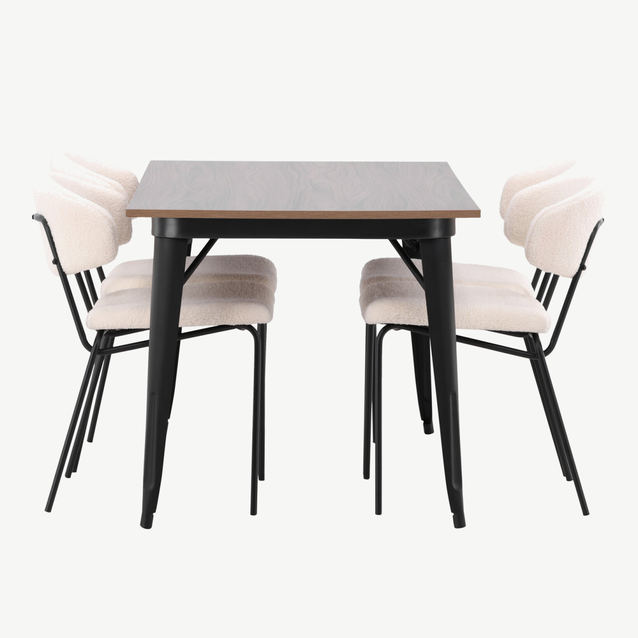 Pähklitooni MDF lauaga söögilaud Tempe ja valgete buklee toolidega Chico (4 tk) - GR22982
