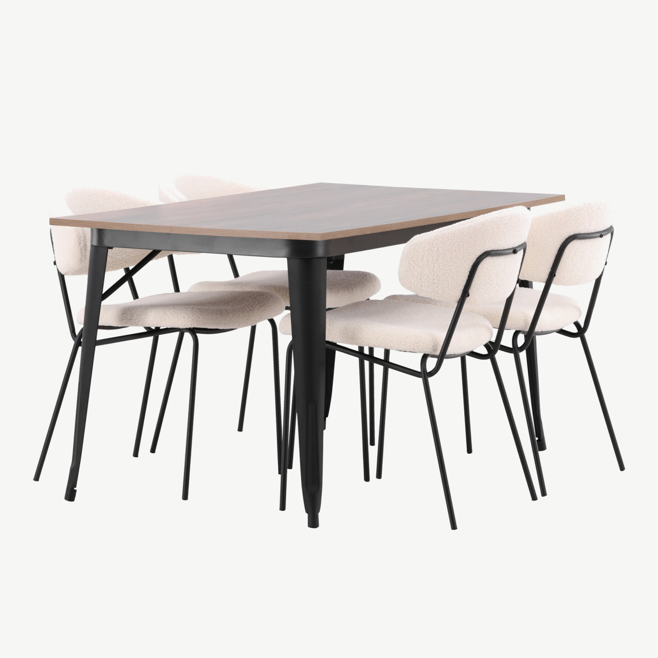 Pähklitooni MDF lauaga söögilaud Tempe ja valgete buklee toolidega Chico (4 tk) - GR22982