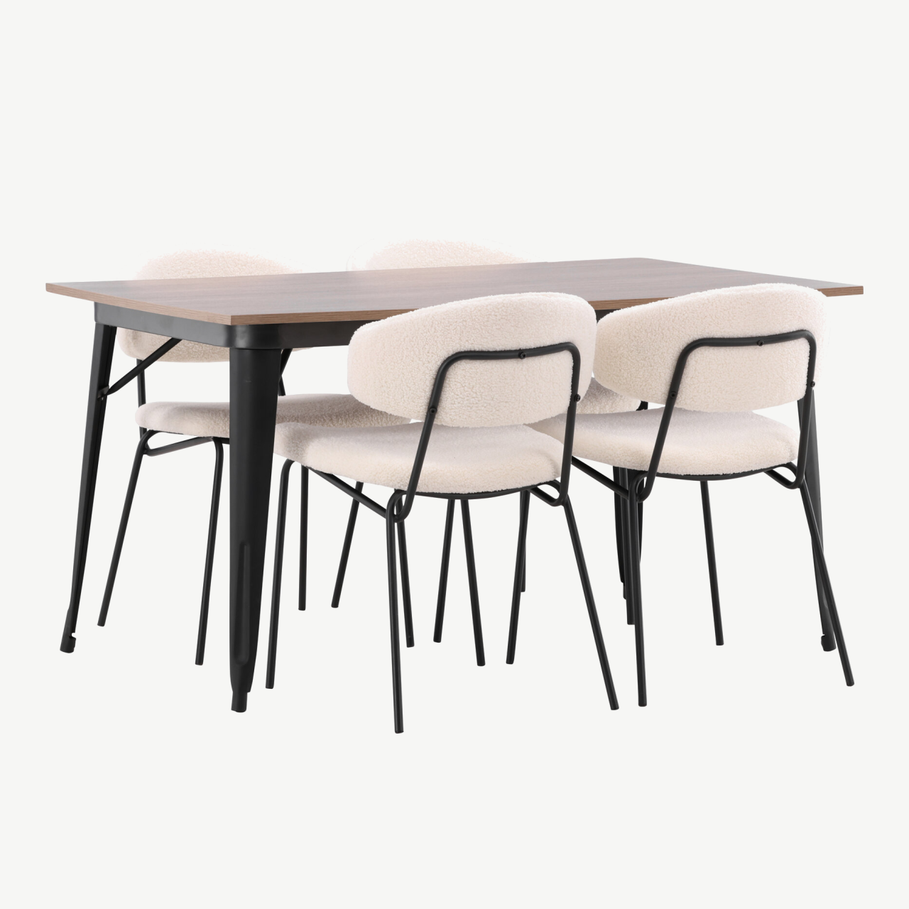 Pähklitooni MDF lauaga söögilaud Tempe ja valgete buklee toolidega Chico (4 tk) - GR22982