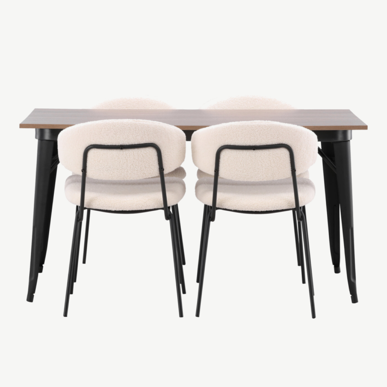 Pähklitooni MDF lauaga söögilaud Tempe ja valgete buklee toolidega Chico (4 tk) - GR22982