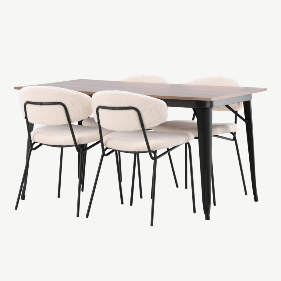 Pähklitooni MDF lauaga söögilaud Tempe ja valgete buklee toolidega Chico (4 tk), GR22982