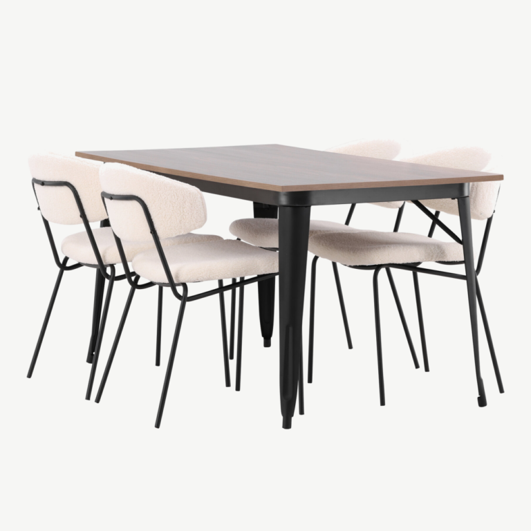 Pähklitooni MDF lauaga söögilaud Tempe ja valgete buklee toolidega Chico (4 tk) - GR22982