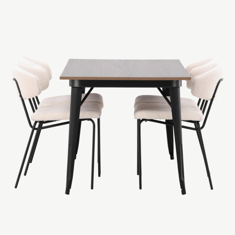 Pähklitooni MDF lauaga söögilaud Tempe ja valgete buklee toolidega Chico (4 tk) - GR22982