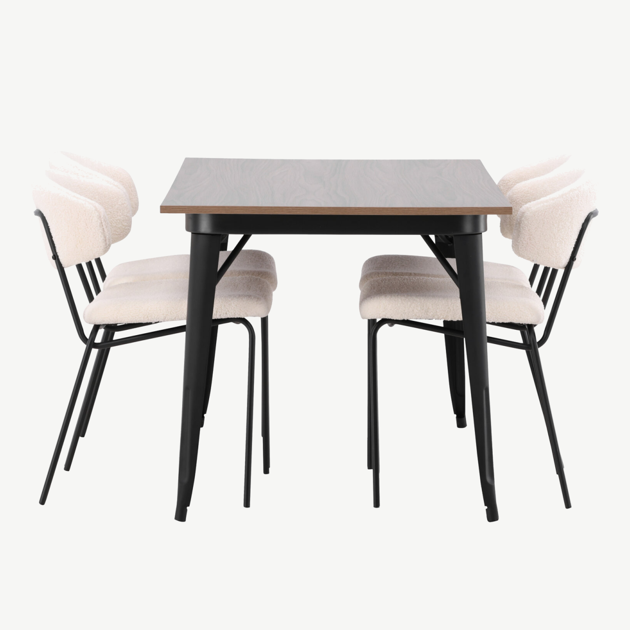 Pähklitooni MDF lauaga söögilaud Tempe ja valgete buklee toolidega Chico (4 tk) - GR22982