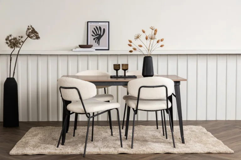 Pähklitooni MDF lauaga söögilaud Tempe ja valgete buklee toolidega Chico (4 tk) - GR22982