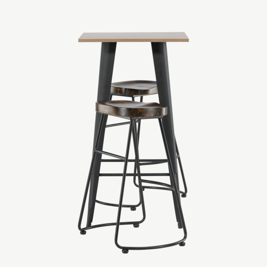 Pähklitooni baarilaud Tempe ja musta raamiga Ozark baaritoolid, GR23437 – 2