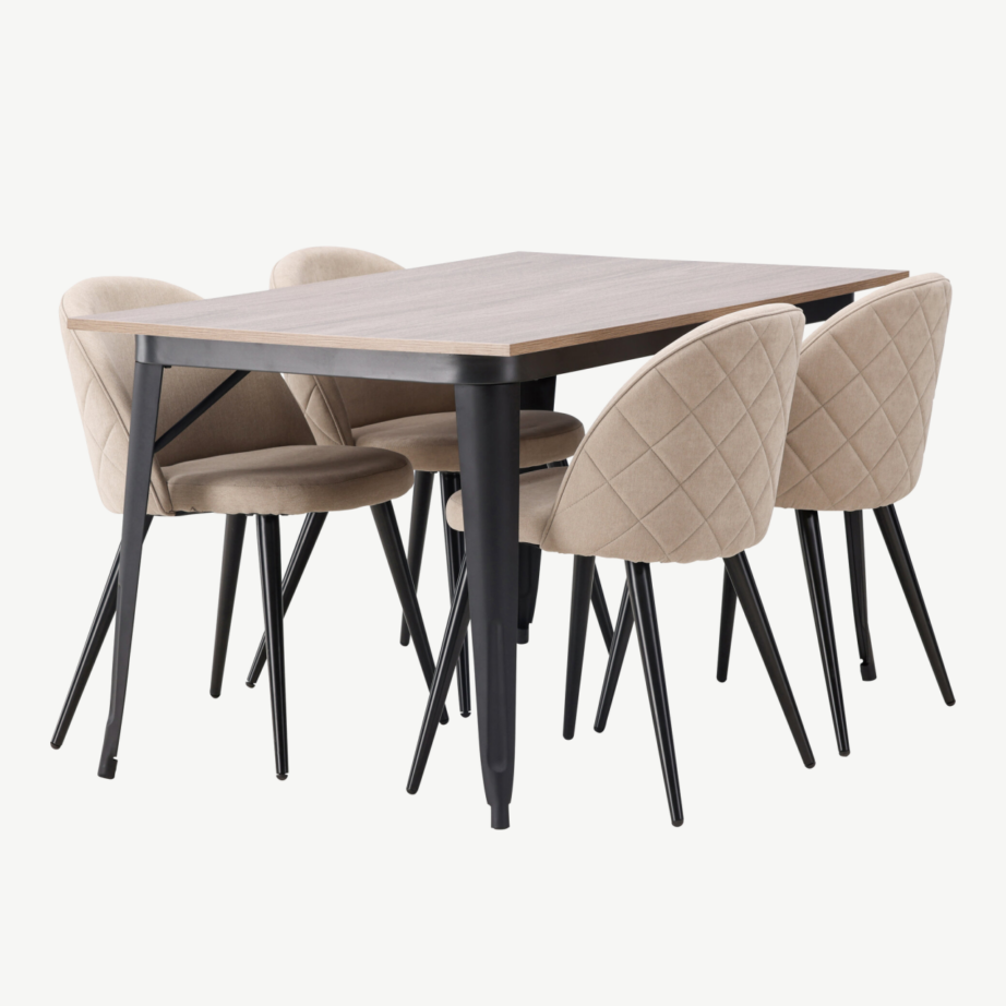 Pähklitooni söögigrupp Tempe – ristkülikukujuline laud ja polsterdatud beežid toolid, GR22923 – 3