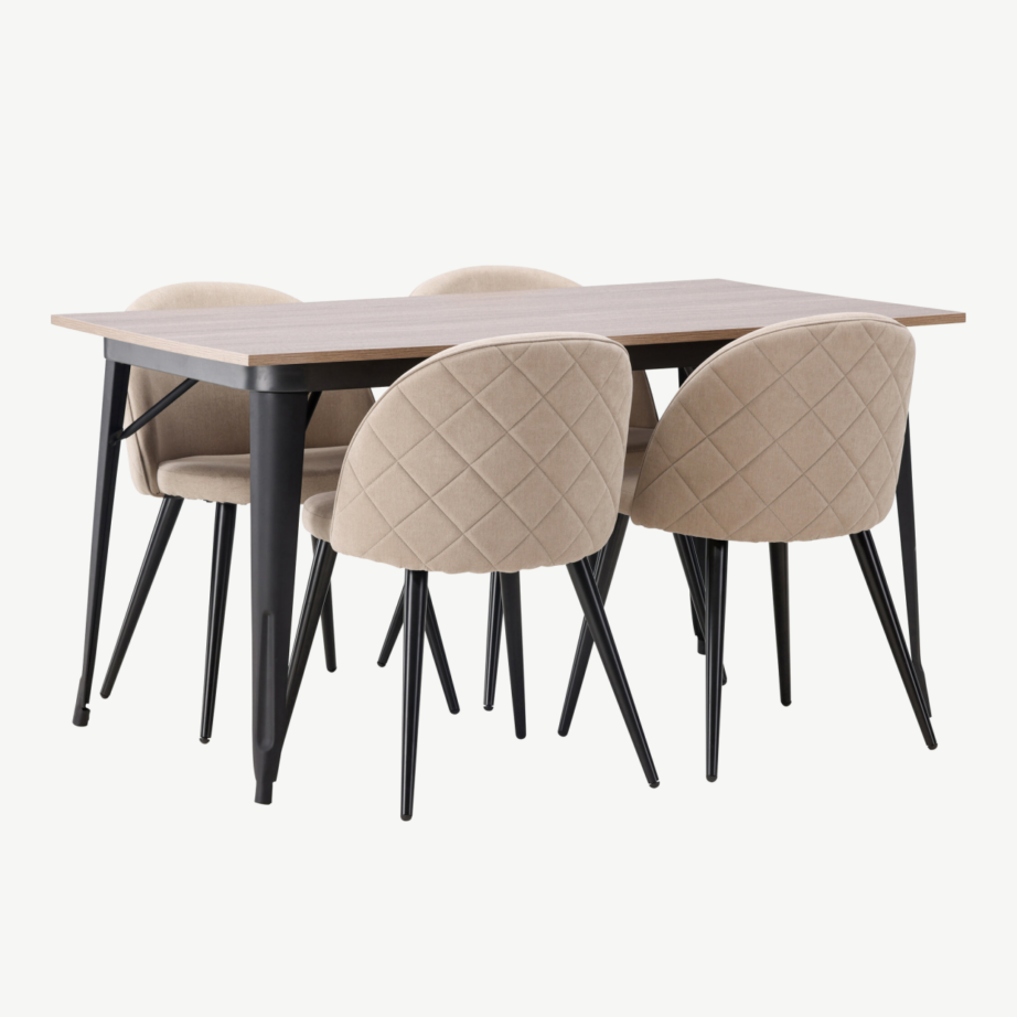 Pähklitooni söögigrupp Tempe – ristkülikukujuline laud ja polsterdatud beežid toolid, GR22923 – 4