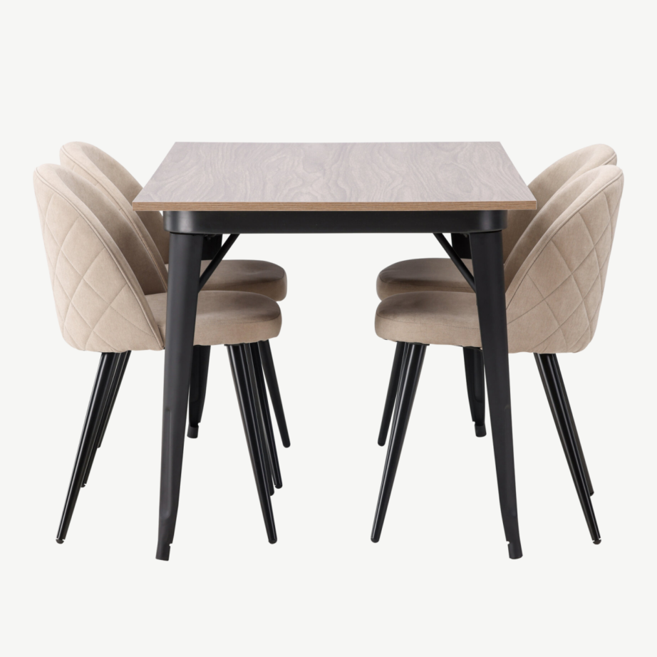 Pähklitooni söögigrupp Tempe – ristkülikukujuline laud ja polsterdatud beežid toolid, GR22923 – 7