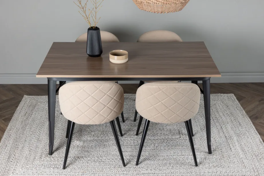 Pähklitooni söögigrupp Tempe – ristkülikukujuline laud ja polsterdatud beežid toolid, GR22923 – 8