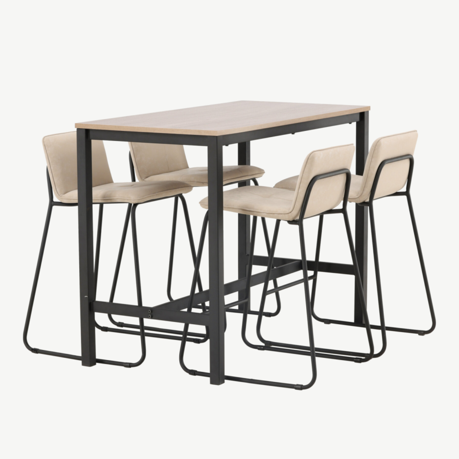 Pähklitoonis baarilaud Camden ja beežist mikrokiust baaritool Bisbee (4-le), GR23232 – 3