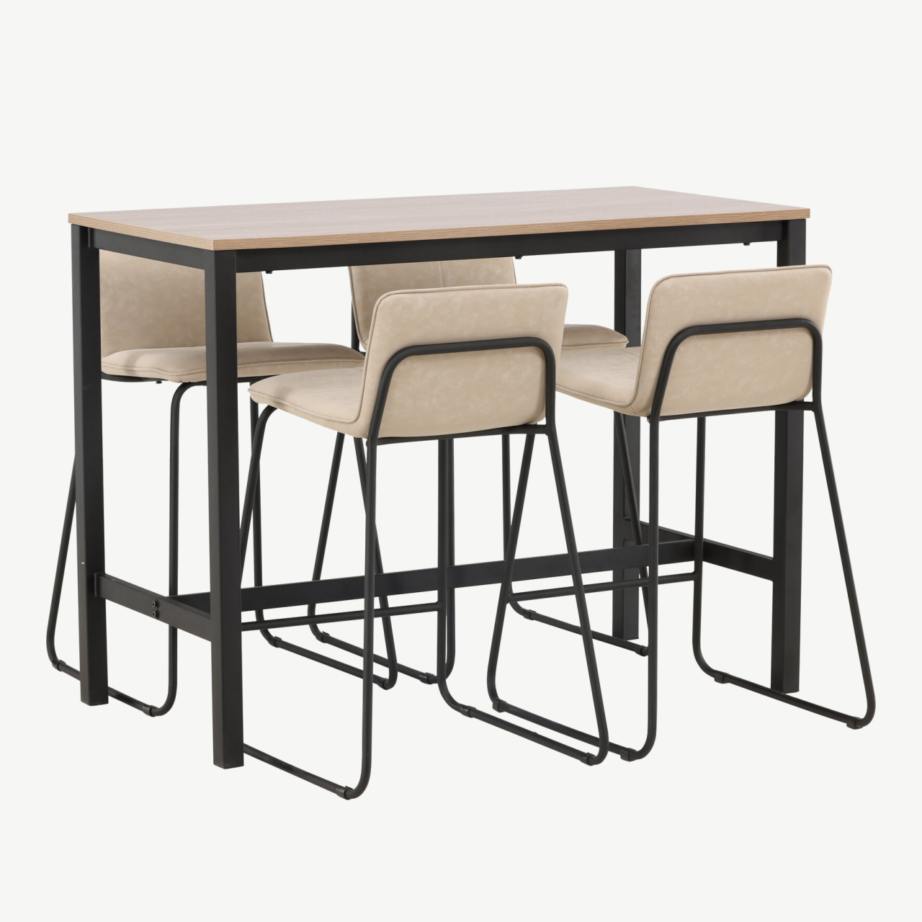 Pähklitoonis baarilaud Camden ja beežist mikrokiust baaritool Bisbee (4-le), GR23232 – 4