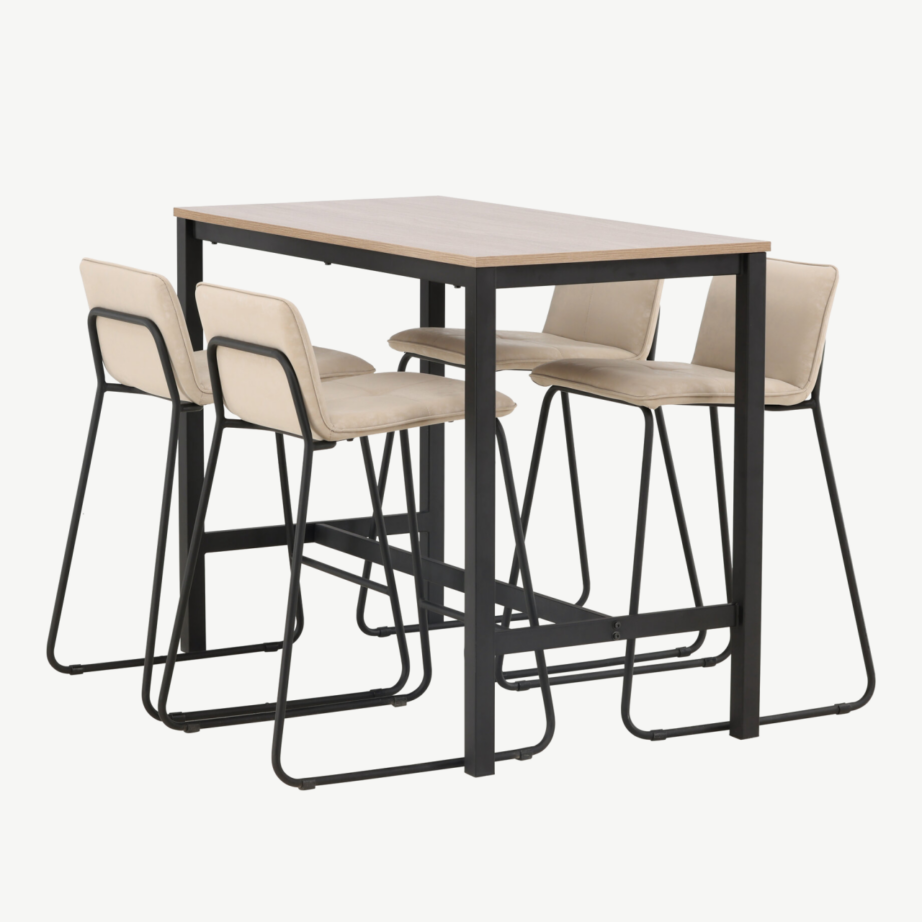 Pähklitoonis baarilaud Camden ja beežist mikrokiust baaritool Bisbee (4-le), GR23232 – 6