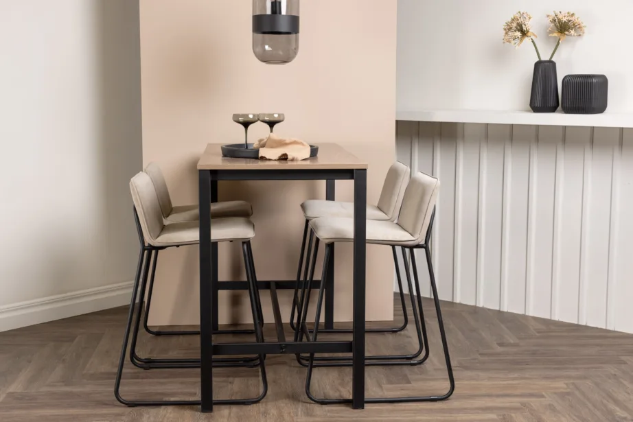 Pähklitoonis baarilaud Camden ja beežist mikrokiust baaritool Bisbee (4-le), GR23232 – 8