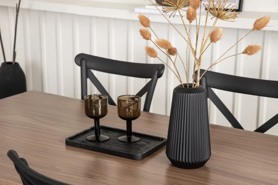 Pähkliviimistlusega ristkülikukujuline söögigrupi komplekt Tempe, 1 laud ja 4 musta Crosett tooli, GR22983 – 10