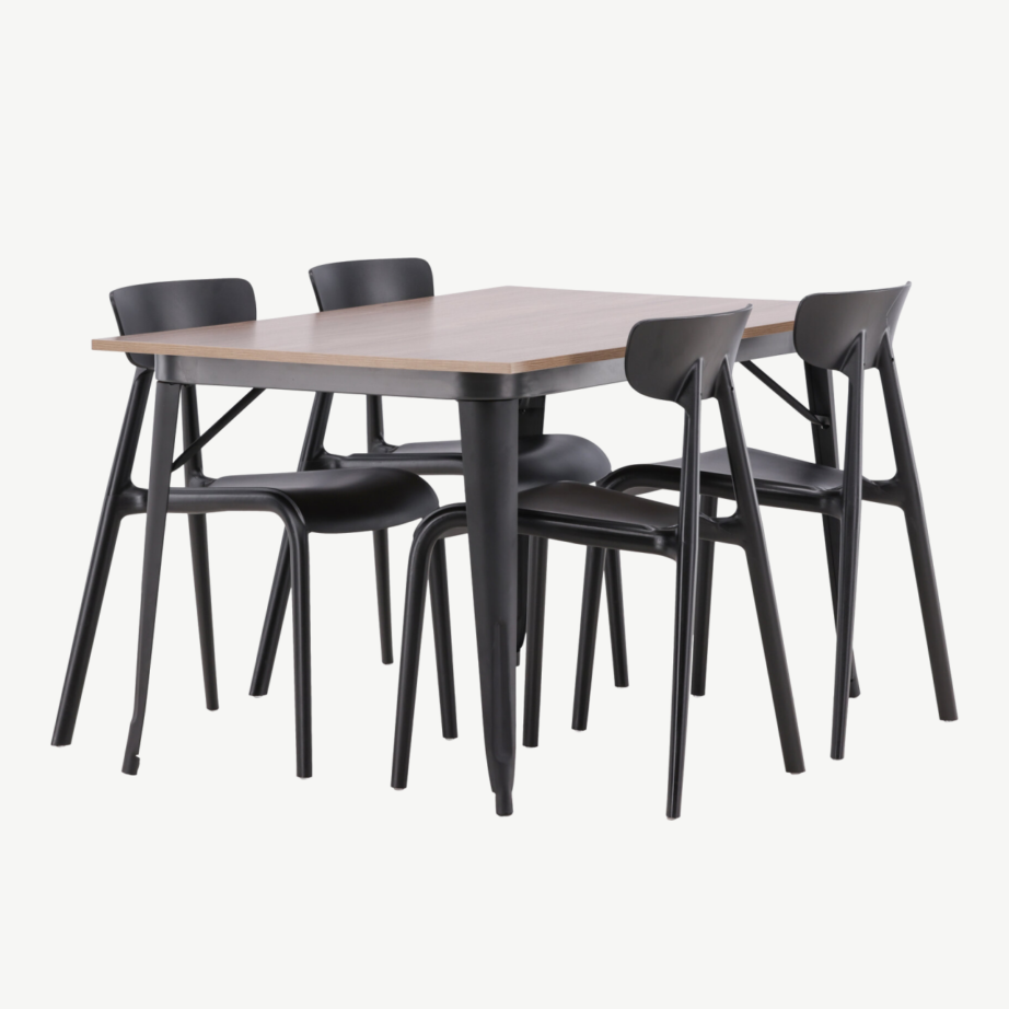 Pähkliviimistlusega söögilaud Tempe ja mustad plastiktoolid Ursholmen (4 tooli), GR22993 – 3