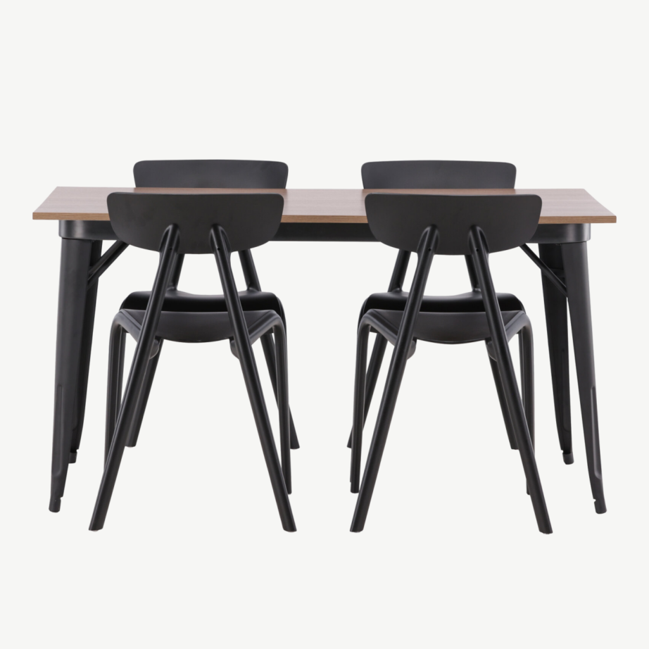 Pähkliviimistlusega söögilaud Tempe ja mustad plastiktoolid Ursholmen (4 tooli), GR22993 – 5