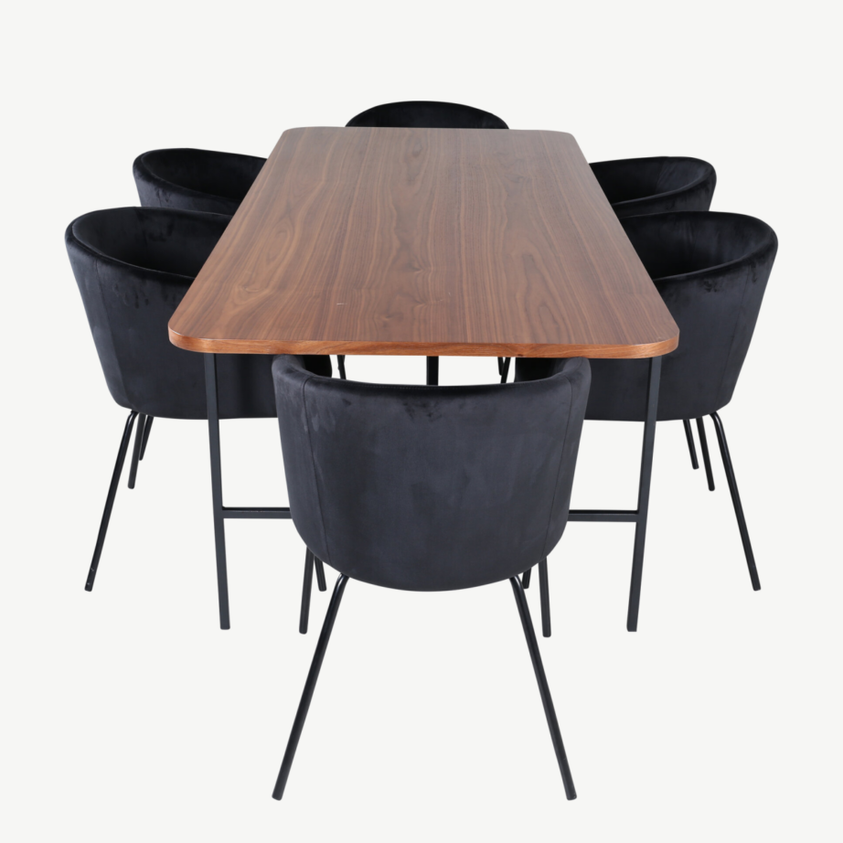 Pähklivineeriga söögilaud Uno ja musta sametiga Berit tool, GR22394 – 2