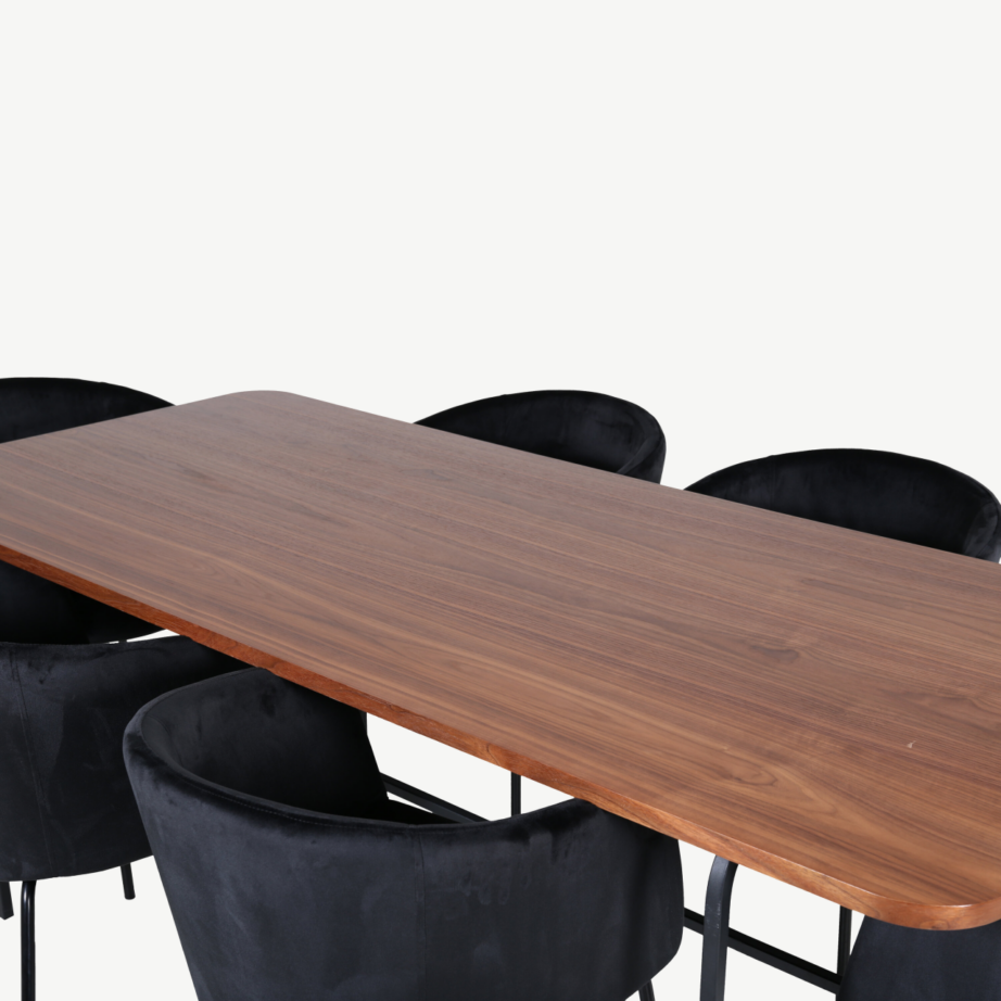 Pähklivineeriga söögilaud Uno ja musta sametiga Berit tool, GR22394 – 3