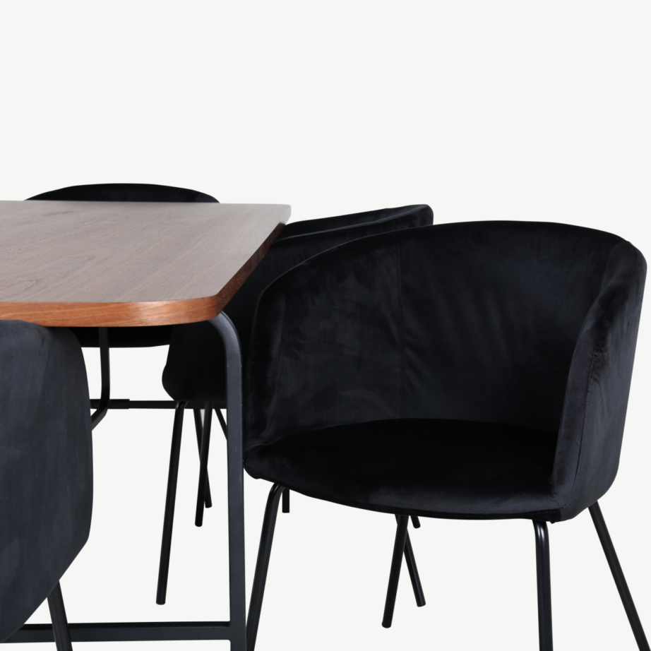 Pähklivineeriga söögilaud Uno ja musta sametiga Berit tool, GR22394 – 4