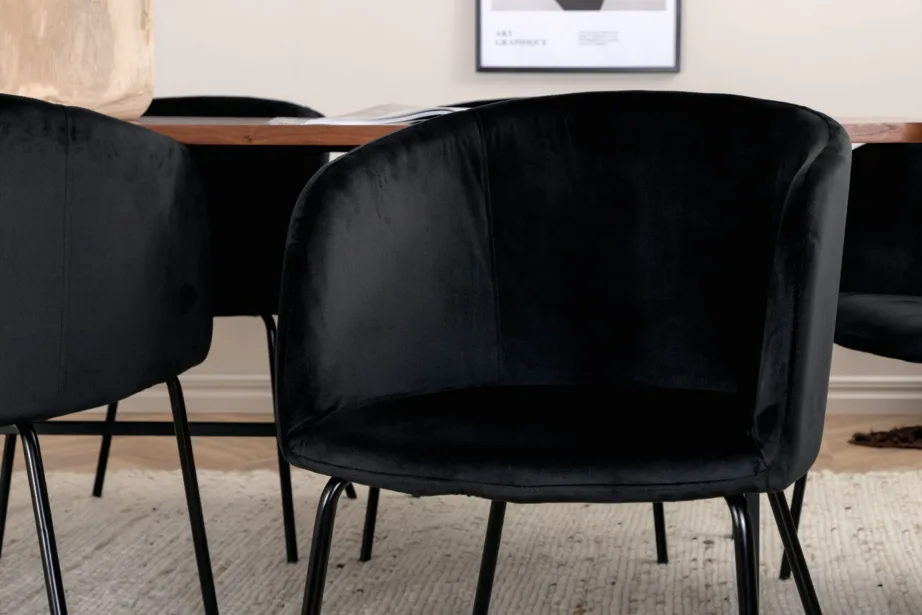 Pähklivineeriga söögilaud Uno ja musta sametiga Berit tool, GR22394 – 8