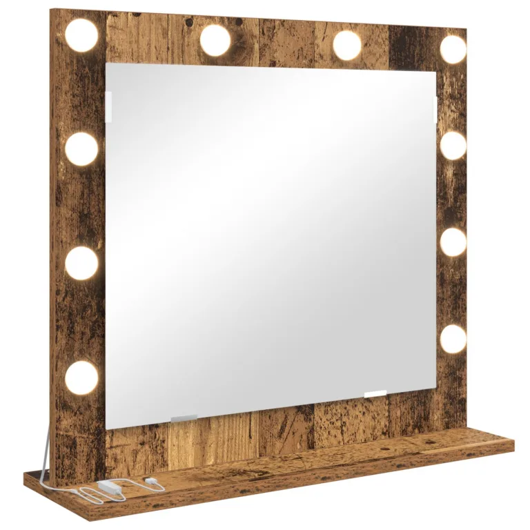 Peegel LED Valgusega Vana Puit 60x55x18 cm