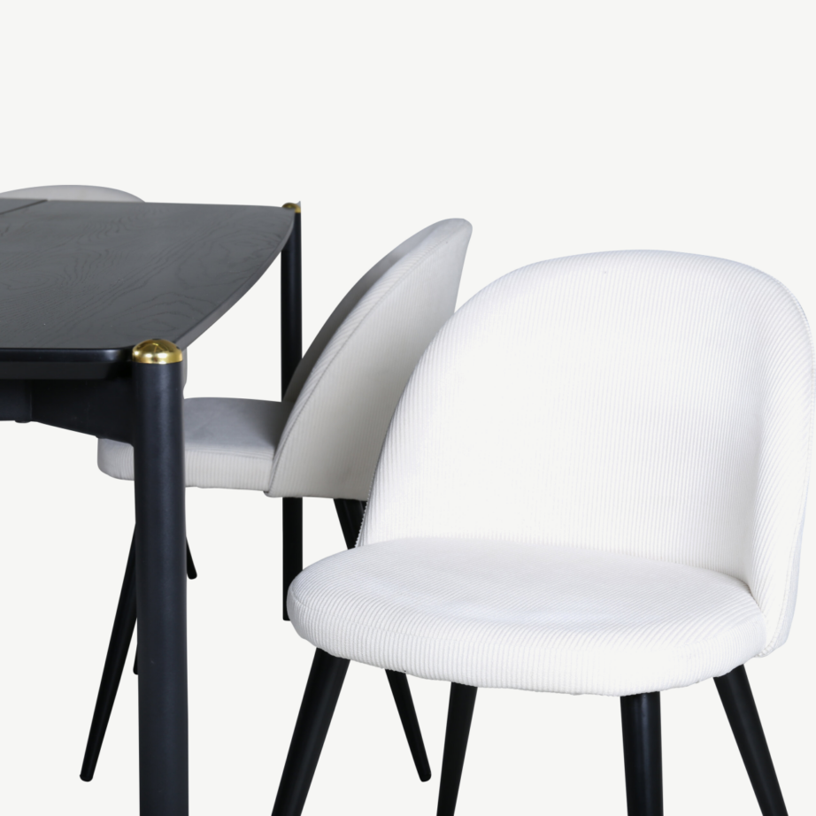 Pelle ristkülikukujuline söögikomplekt (must laud, 6 kreemikat tooli manchester-kangaga), GR22324 – 4