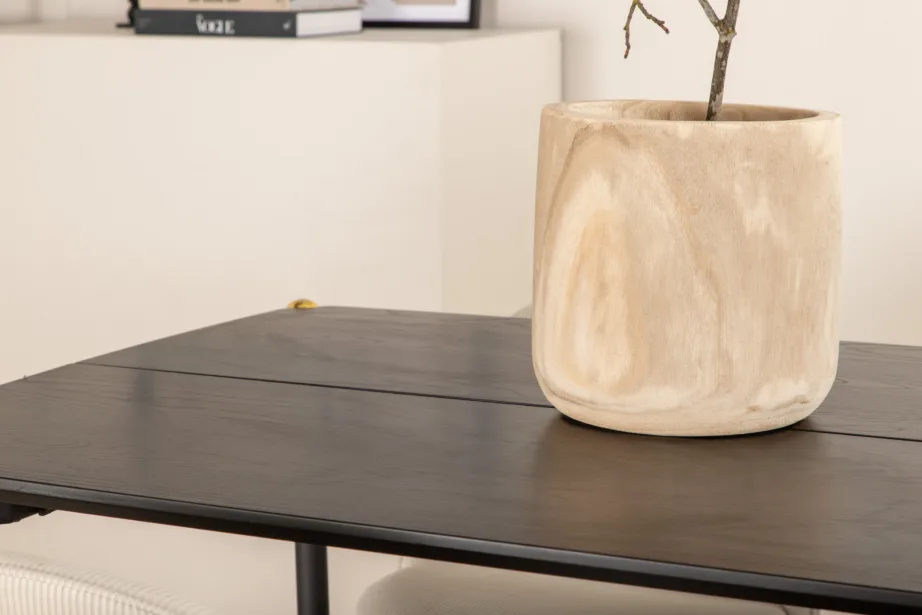 Pelle ristkülikukujuline söögikomplekt (must laud, 6 kreemikat tooli manchester-kangaga), GR22324 – 8