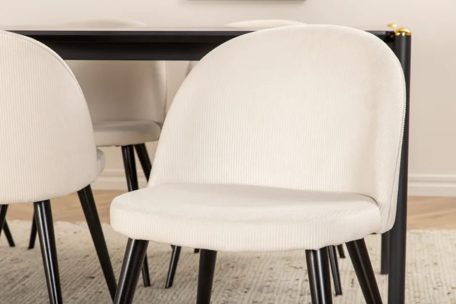 Pelle ristkülikukujuline söögikomplekt (must laud, 6 kreemikat tooli manchester-kangaga), GR22324 – 9