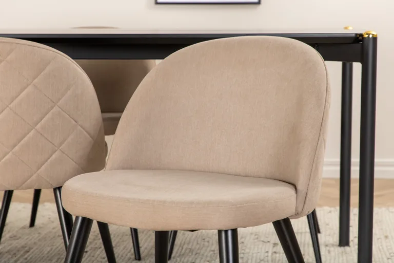 Pelle ristkülikukujuline söögilaua ja kuue tooliga komplekt (must MDF, beež polster) - GR22320