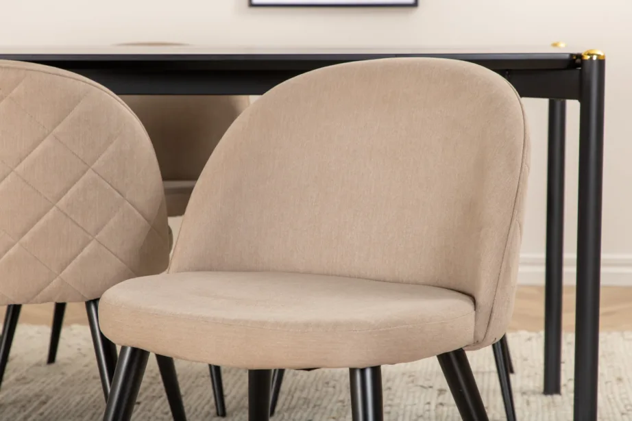 Pelle ristkülikukujuline söögilaua ja kuue tooliga komplekt (must MDF, beež polster), GR22320 – 8