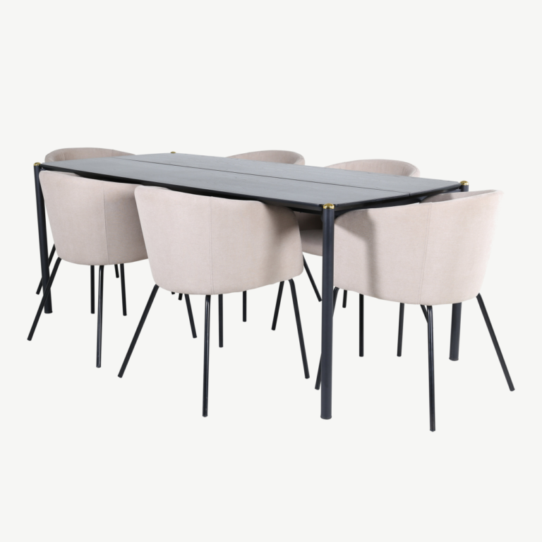 Pelle söögilauakomplekt, must laud ja beežid toolid (6 tk) - GR22318
