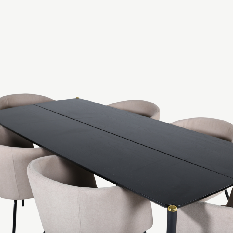 Pelle söögilauakomplekt, must laud ja beežid toolid (6 tk) - GR22318