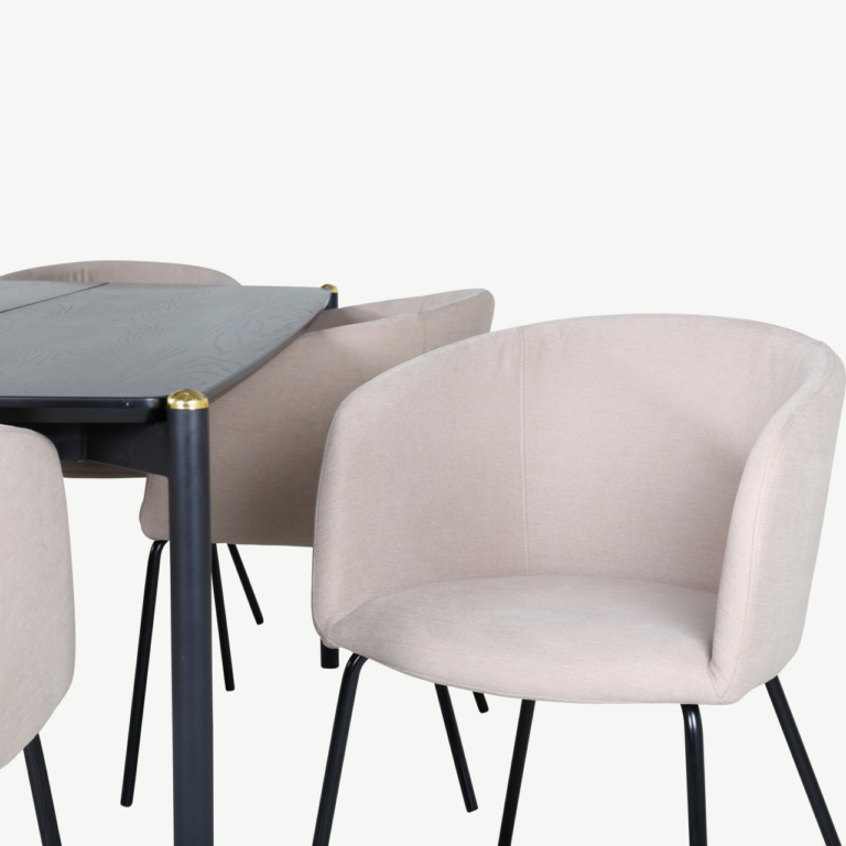 Pelle söögilauakomplekt, must laud ja beežid toolid (6 tk) - GR22318