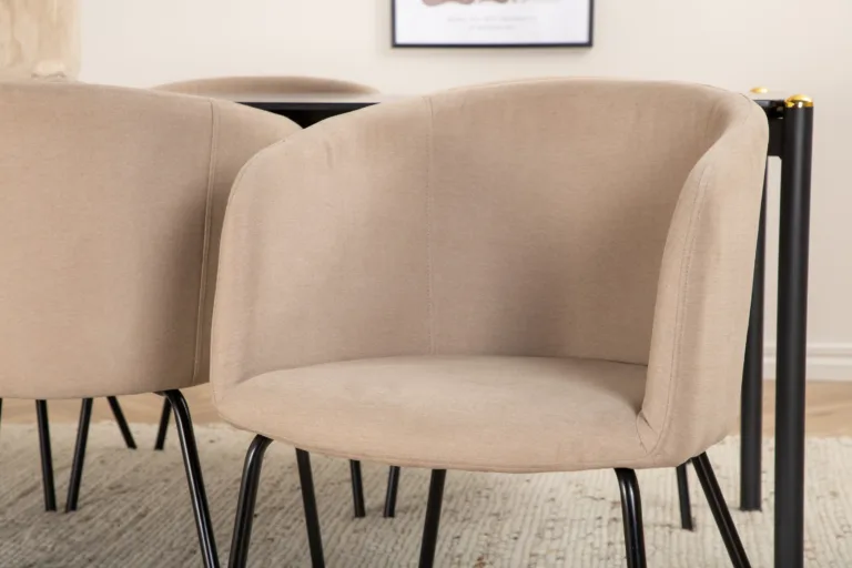 Pelle söögilauakomplekt, must laud ja beežid toolid (6 tk) - GR22318