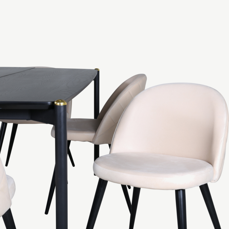 Pelle söögitoakomplekt (must MDF laud, 6 beeži sametist tooli) - GR22322