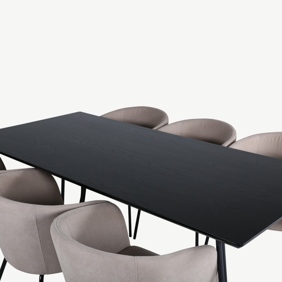 Petra põhjamaine söögilauakomplekt, must laud ja 6 beeži kangaga tooli, GR22328 – 3