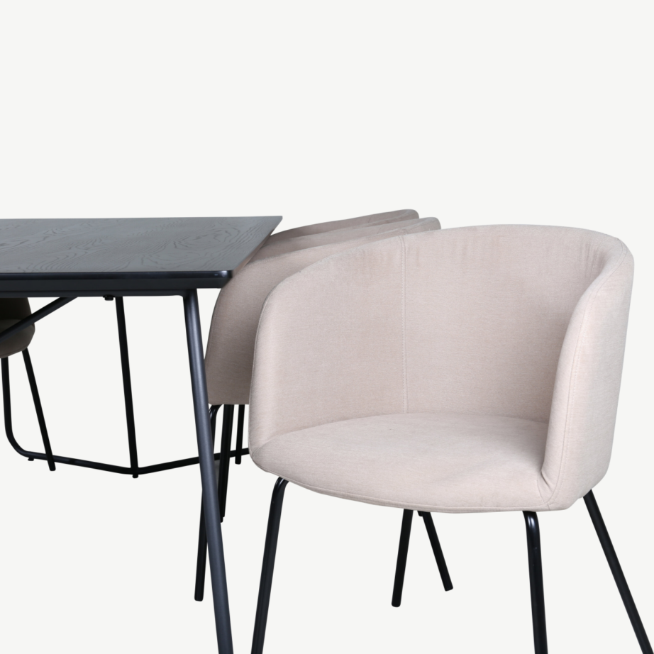 Petra põhjamaine söögilauakomplekt, must laud ja 6 beeži kangaga tooli, GR22328 – 4