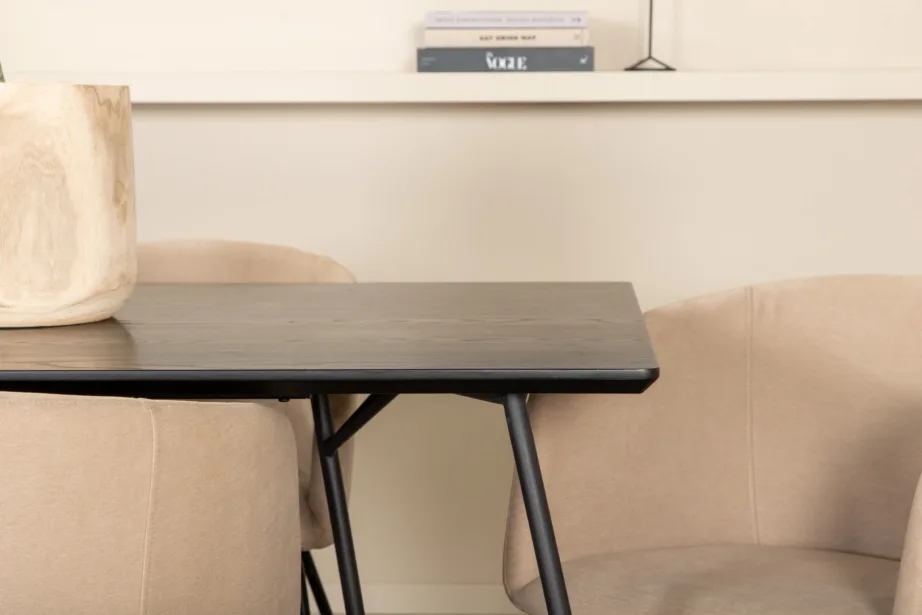 Petra põhjamaine söögilauakomplekt, must laud ja 6 beeži kangaga tooli, GR22328 – 8