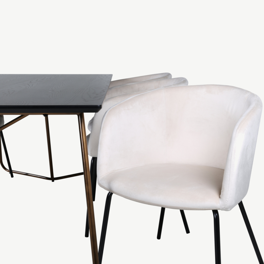 Petra söögikomplekt: must ristkülikukujuline laud ja 6 beeži sametist tooli, GR22342 – 4