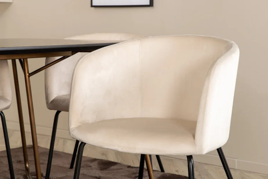 Petra söögikomplekt: must ristkülikukujuline laud ja 6 beeži sametist tooli, GR22342 – 8