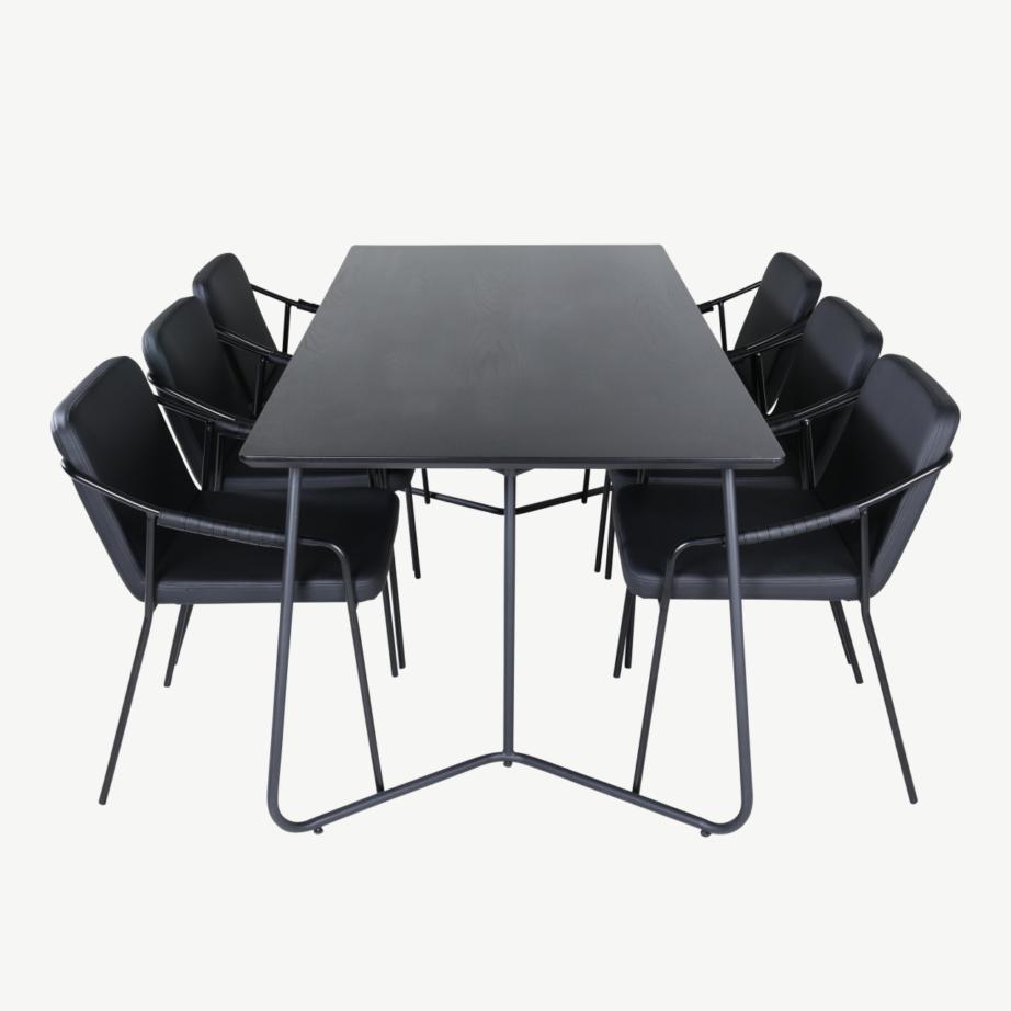 Petra söögilauakomplekt (must MDF spoon, 6 polsterdatud kunstnahast tooli), GR22327 – 2